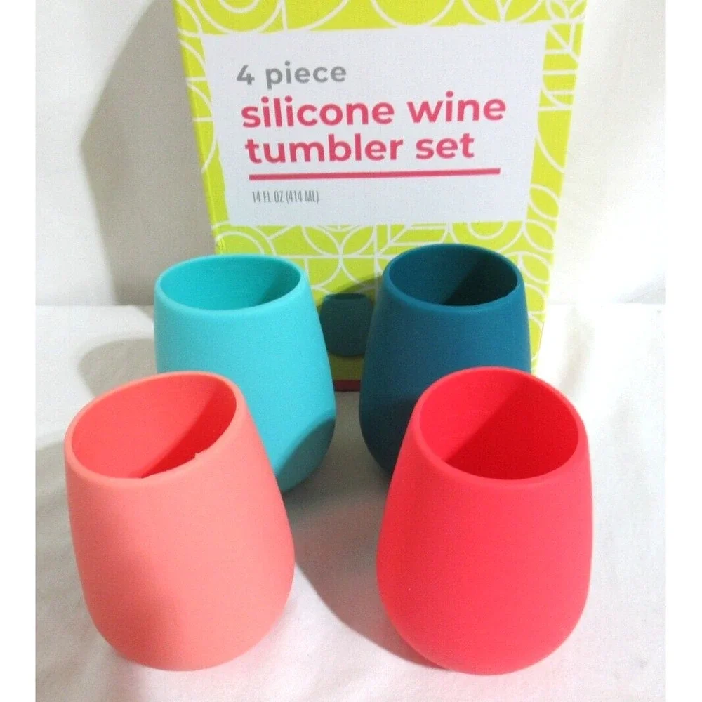 4 Piece Silicone Wine Tumbler Set 14 fl‎ oz Each Multicolor Brand New